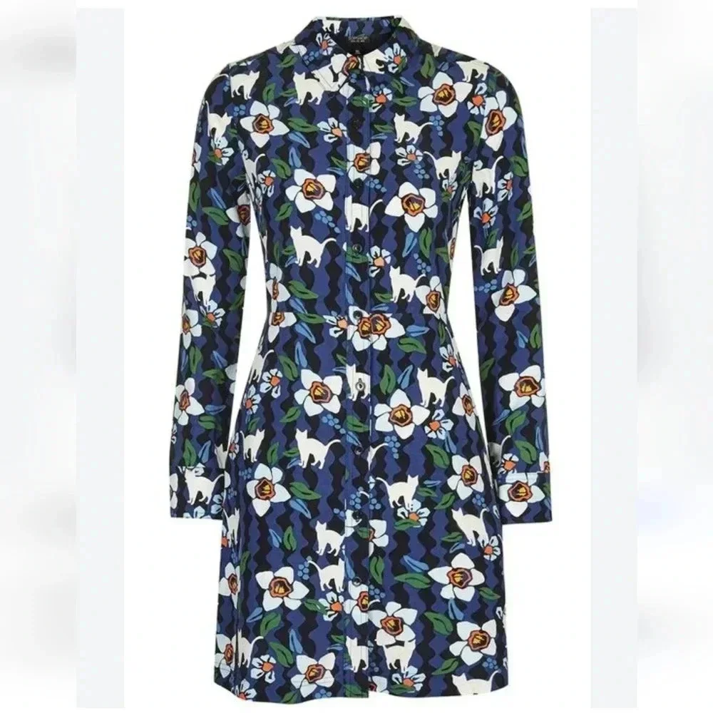 Topshop Cat and Flower Print Shirt Dress - Picture 2 of 6